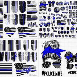 Pacchetto speciale Polizia svg, torna al blu svg, sottile linea blu svg, agente di polizia svg, moglie del poliziotto svg, bandiera in difficoltà - Cricut e Silhouette