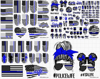 Special Bundle Police svg, back the blue svg, thin blue line svg, police officer svg, police wife svg, distressed flag - Cricut & Silhouette