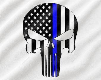 Thin Blue Line Skull Svg, Police Flag Svg, Back The Blue Svg, Police Support Svg, American Flag Skull Svg, Patriotic Skull Png