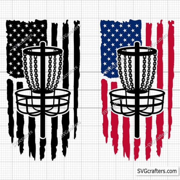 Disc Golf SVG American Flag, Disc Golf Distressed Flag svg, disc golfer svg, disc golf dxf, golf club svg - Printable, Cricut & Silhouette