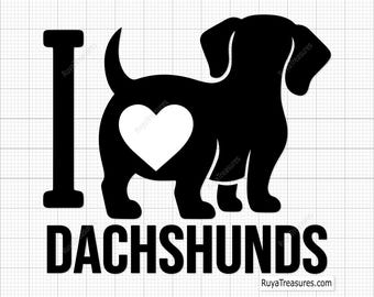 I Love Dachshunds Svg, Dachshund Silhouette Svg, Wiener Dog Svg, Sausage Dog Svg, Dog Butt Heart Svg, Cute Pet Svg, Doxie Lover Cut File