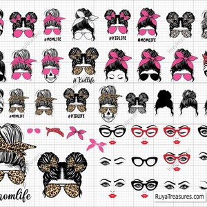 Messy Hair Svg Bundle, Messy Bun With Glasses Svg, Bundle Mom Life SVG, Mom Bandana Leopard Svg, SVG Cut Files for Cricut and Silhouette