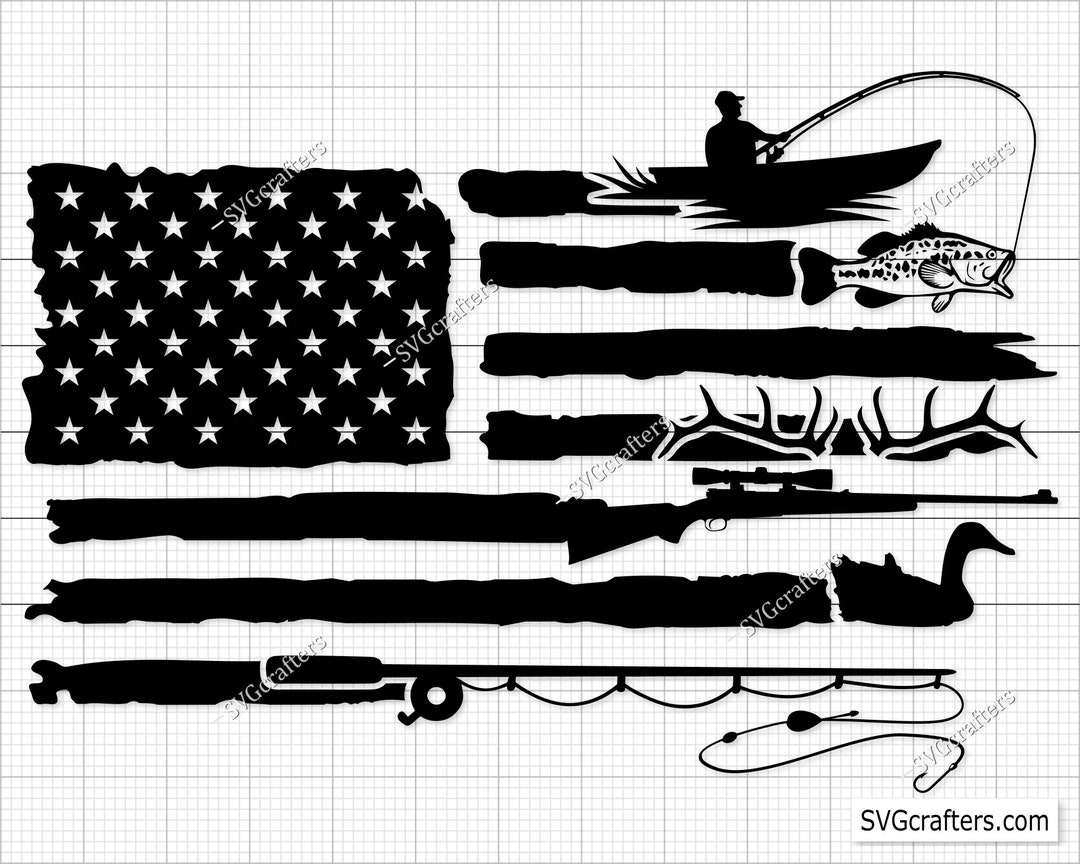 Fishing and Hunting American Flag Svg, Fishing and Hunting American