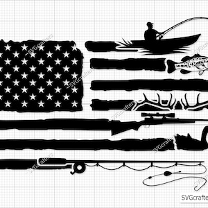 Fishing and Hunting American Flag Svg, Fishing and Hunting American Flag Svg, Fishing svg, Deer Hunting svg - Cricut & Silhouette file file