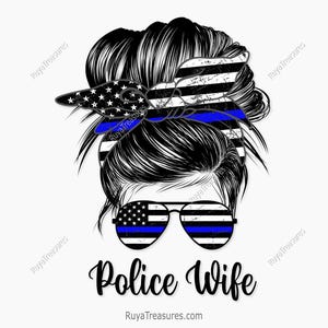 Police Wife Bun Hair Sunglasses Headband Mom Life Png, American Thin Blue Line Png, Police Png - Clipart, Printable, Sublimation File