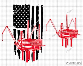 Offshore Drilling Flag svg, Oilfield flag svg, Oilfield worker svg, Oilfield svg, Oilfield flag - Printable, Cricut & Silhouette cut files