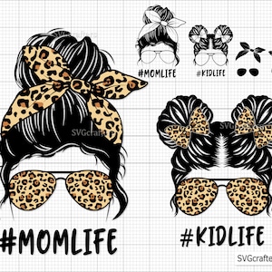 ママと子供の生活 svg、レイヤード ママの生活 svg、メッシー バン ママ svg、ヒョウ柄ママ svg、ママライフ svg、ママと娘 svg、ファミリー ライフ バンドル svg