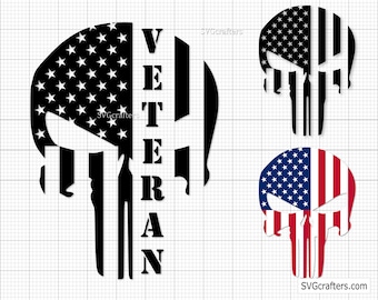 Veteran Punisher Flag svg, Veteran svg, sugar skull svg, military svg, army svg, us veteran svg, Punisher svg, Punisher skull svg, skull svg