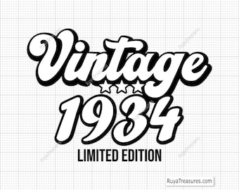 Vintage 1934 Birthday Svg, 90th Birthday Svg, 90th Svg, Old Number 90 Svg, Aged To Perfection Svg - Printable, Cricut & Silhouette Cut Files