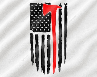 Firefighter American Flag SVG, Thin Red Line Axe Design, Fire Department Tribute Graphic, Fireman Pride Artwork, USA Patriot Cut File