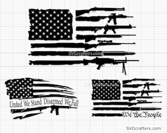 SVG de bandera estadounidense con armas, SVG de bandera de rifle, SVG de armas, SVG de la Segunda Enmienda, SVG de bandera desgastada, SVG militar - Archivos imprimibles para Cricut y Silhouette