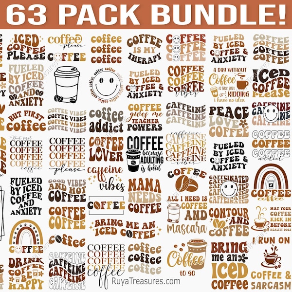 Paquete SVG de café retro, SVG de citas divertidas sobre café, SVG de amante del café vintage, SVG de café helado, SVG de cafeína, SVG de cafetería, SVG de camiseta de café