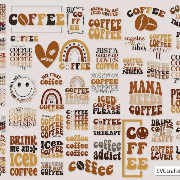 Retro coffee svg, coffee svg, iced coffee svg, wavy coffee svg, hippie svg, caffeine svg- Printable, Cricut & Silhouette cut File