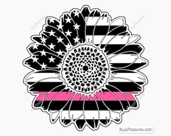 American Flag Sunflower Pink Stripes Svg, Awareness Breast Cancer Sunflower Svg, Breast Cancer Svg, Cancer Awareness Svg, Cancer Ribbon Svg