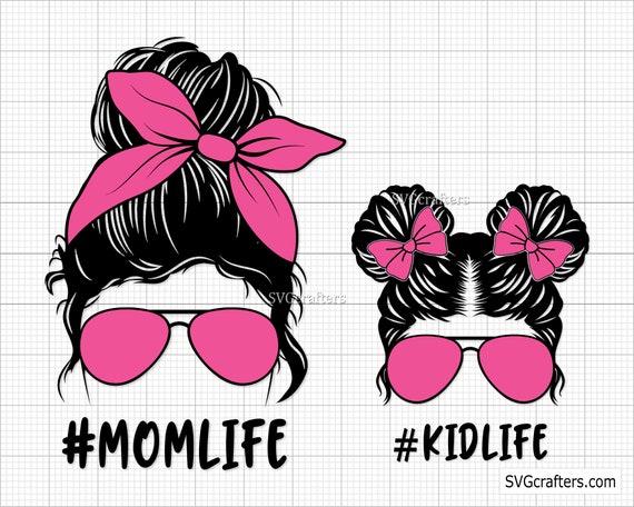 ☺MAMAHAPPY☺ Mom Life Kid Life Svg, Momlife Png Svg, Messy Bun Svg, Messy