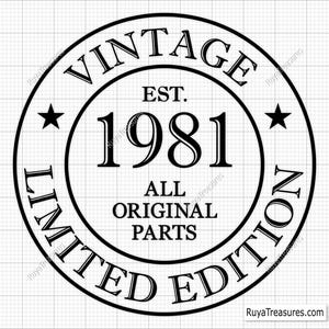 Arquivo SVG e PNG para aniversário de 45 anos, SVG de 45 anos, SVG "Envelhecido com Perfeição", SVG "45 e Fabuloso", SVG Vintage 1981 - Imprimível, Arquivo de Corte para Cricut e Silhouette