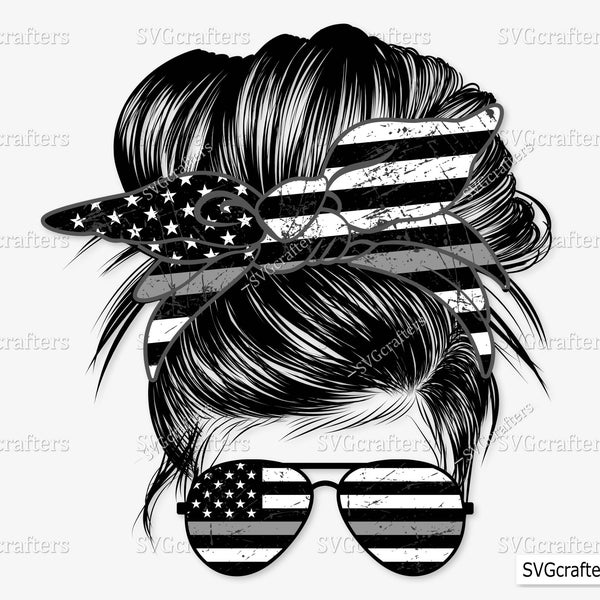 Correctional Officer Mom Bun Hair Sunglasses Headband Mom Life PNG, gray line svg, Correctional officer svg -Clipart, Printable, Sublimation