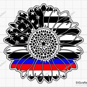 Sunflower Thin blue and Red line Svg Png, Police Svg, Firefighter Svg, Back The Blue Svg, Police Officer Svg, Fireman Svg, Fireman  Svg