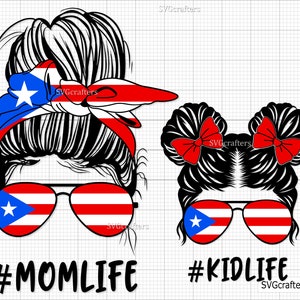 Puerto Rico Momlife svg, Messy Bun Puerto Rico svg, Puerto Rico svg, Puerto Ricaanse svg, Puerto Rico png - afdrukbaar bestand, Cricut en silhouet