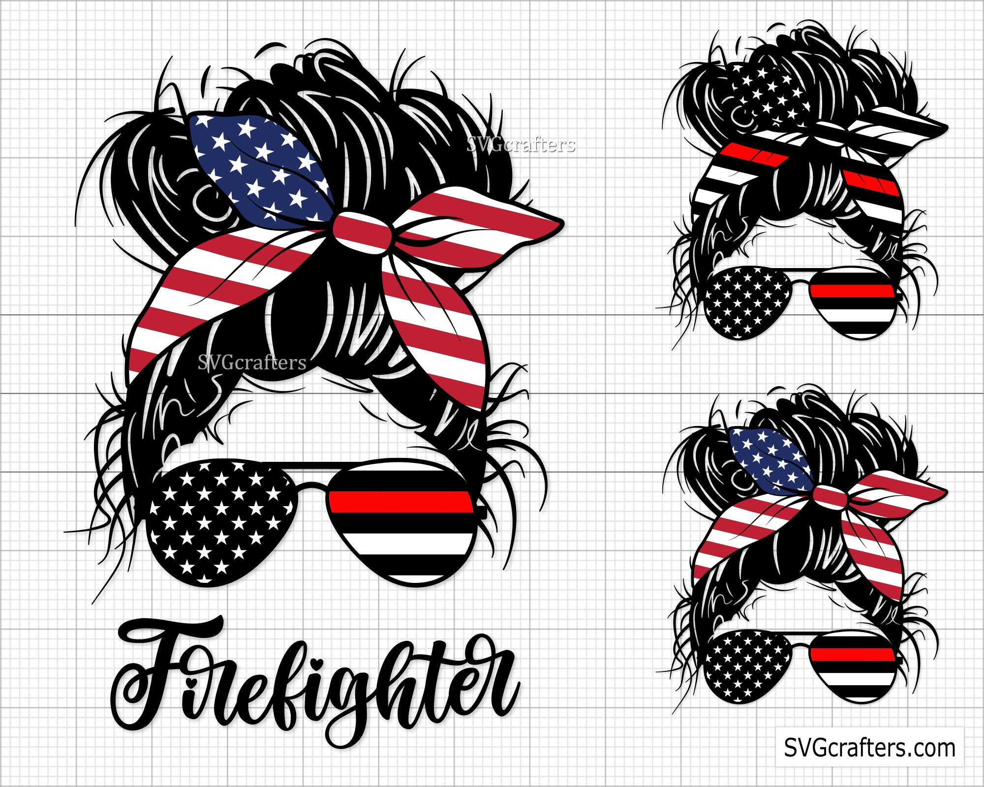 Firefighter’s Wife 4th of July Messy Bun svg, Firefighter svg, fireman svg, fire dept svg, fire department svg, fire svg, thin red line svg