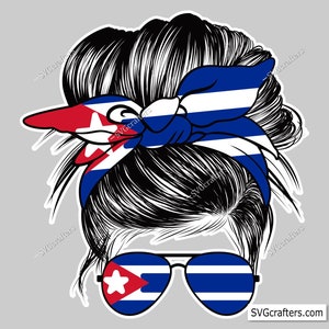 Cuba Messy Bun Hair Momlife Png, Cuban flag png, cuban Png, cuba png, patriotic svg, latino png - Clipart, Printable, Sublimation file