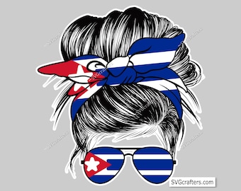 Cuba Messy Bun Hair Momlife Png, Cuban flag png, cuban Png, cuba png, patriotic svg, latino png - Clipart, Printable, Sublimation file