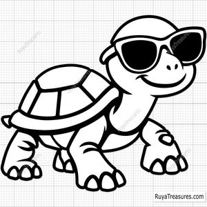 Cool sköldpadda med solglasögon svg, sommarsköldpadda svg, strandsköldpadda svg, rolig sköldpadda svg, havsdjur svg, marint liv svg, surfing svg