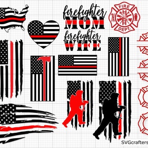 Firefighter svg, fireman svg, fire dept svg, fire department svg, fire svg, thin red line svg - Printable, Cricut and Silhouette cut files