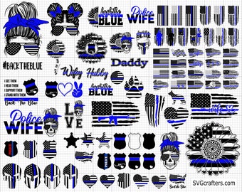 Police svg, back the blue svg, thin blue line svg, police officer svg, police wife svg, distressed flag - Printable, Cricut & Silhouette