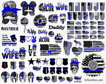 Special Bundle Police svg, back the blue svg, thin blue line svg, police officer svg, police wife svg, distressed flag - Cricut & Silhouette