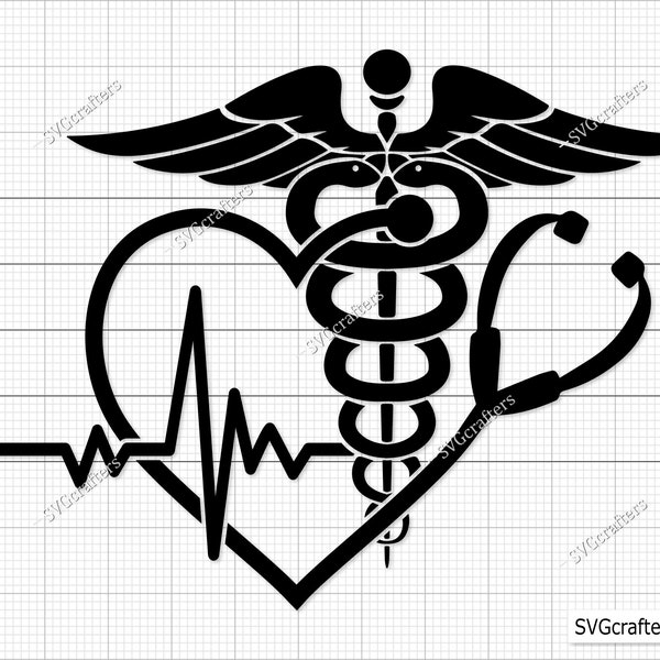Caduceus Svg, Caduceus Vector, Caduceus Png, Nurse Heartbeat Svg, Heartbeat Stethoscope Svg, Stethoscope Png, Stethoscope Vector Cut Files