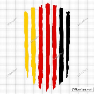 Könnte beinhalten: Ein digitales Design einer abgenutzten, vertikalen Flagge mit gelben, roten und schwarzen Streifen. Das Design ist perfekt für die Erstellung patriotischer Bastelarbeiten, Kleidung oder Wohnaccessoires.