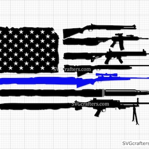 Gun Flagge Blue Line svg, Polizei svg, hintere die blaue svg, dünne blaue Linie svg, Polizeioffizier svg, Polizeifrau svg, beunruhigte Flagge svg