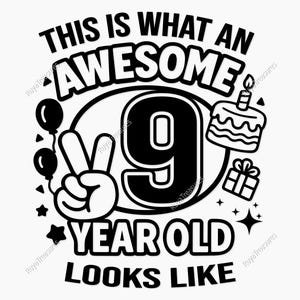 9e anniversaire de garçon Svg, voici à quoi ressemble un enfant de 9 ans génial, Svg anniversaire chemise garçon, Svg gâteau de fête pour enfants, Svg anniversaire garçon