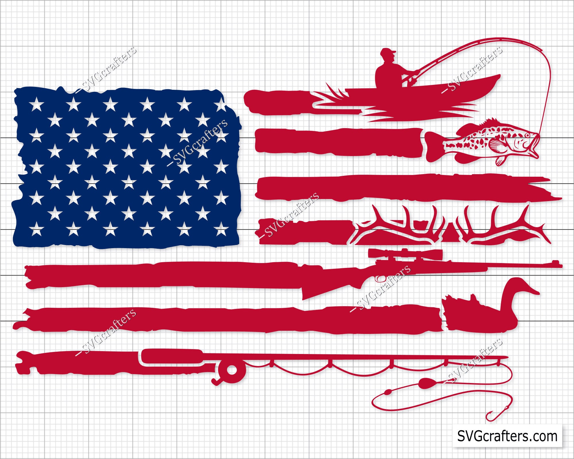 US Flag Fishing SVG Fishing American Flag Design Vector for Cutting Vinyl,  Iron On, Sublimation Instant Digital Download for Fisherman 