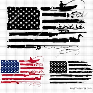 Angeln und Jagen Amerikanische Flagge svg, Angeln und Jagen amerikanische Flagge svg, Angeln svg, Hirsch jagen svg - Cricut & Silhouette-Datei-Datei
