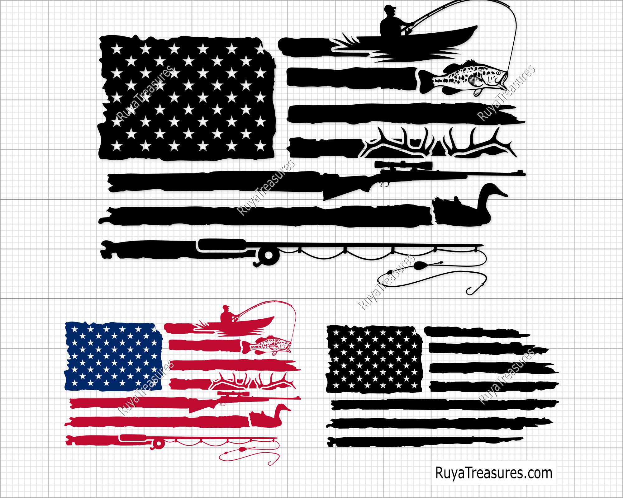 Fishing and Hunting American Flag Svg, Fishing and Hunting American Flag Svg, Fishing svg, Deer Hunting svg - Cricut & Silhouette file file