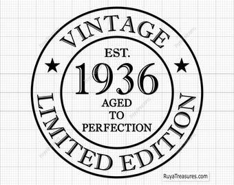 SVG de 90 cumpleaños, SVG de 90 años, SVG de número 90 antiguo, SVG de cumpleaños vintage de 1936, SVG de "Envejecido a la perfección" - Archivos de corte imprimibles, de Cricut y Silhouette