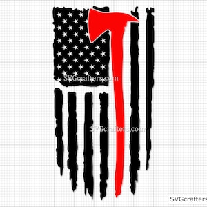 Bandiera della linea rossa SVG, bandiera dei pompieri SVG, clipart per Cricut, pompiere SVG, bandiera US Axe SVG, vigili del fuoco SVG - stampabile, Cricut e Silhouette