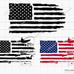 Pesca e caça Bandeira americana Svg, Pesca e caça Bandeira americana Svg, Pesca svg, Caça ao veado svg - Cricut & Silhouette arquivos de arquivo