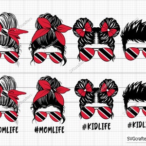 Trinidad and Tobago Messy Bun Family Svg, Trinidad Svg, Flag of Trinidad and Tobago svg, Caribbean Svg, Calypso Music Svg, Twin Islands Svg