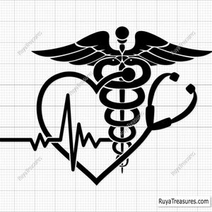 Caduceus Svg, Caduceus Vector, Caduceus Png, Nurse Heartbeat Svg, Heartbeat Stethoscope Svg, Stethoscope Png, Stethoscope Vector Cut Files