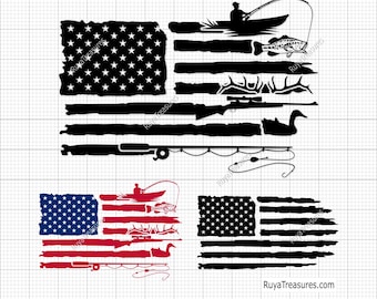 Fishing and Hunting American Flag Svg, Fishing and Hunting American Flag Svg, Fishing svg, Deer Hunting svg - Cricut & Silhouette file files