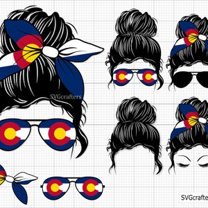 Momlife Messy Bun Colorado svg, svg du drapeau du Colorado, colorado svg, svg de l'état du Colorado - imprimable, Cricut & Silhouette fichiers