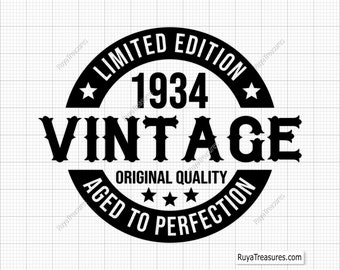 90th Birthday Svg, 90th Svg, Old Number 90 Svg, 90th Cut File For Cricut, Aged To Perfection Svg, Vintage 1934 Svg, Cricut & Silhouette File