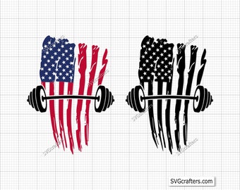 Distressed Flag with Barbell Svg Png, Workout Svg, Gym Svg, Fitness Svg, Funny Gym Svg, Workout Shirt Svg, Gym Motivation Svg, Gym Shirt Svg
