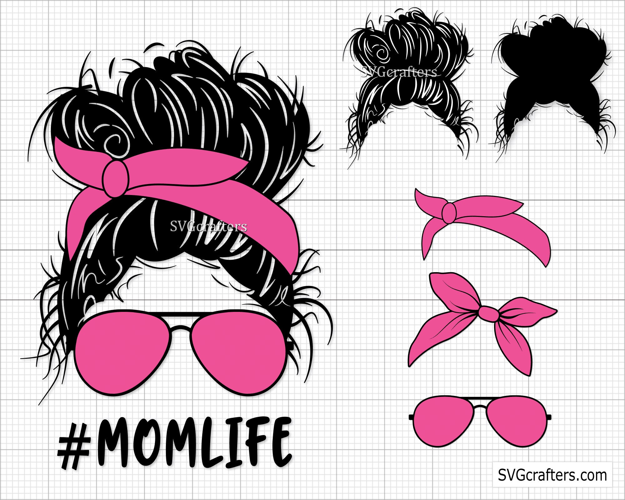 Momlife Png Svg Messy Bun Hair svg png Layered Mom Skull Svg | Etsy