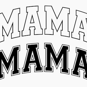 Mama Varsity Svg Png, Mama Varsity Gebogenes Logo, Mama Varsity Buchstaben SVG, Mama Varsity Schrift SVG, Mama est Shirt, Mama Blitz Design, Varsity