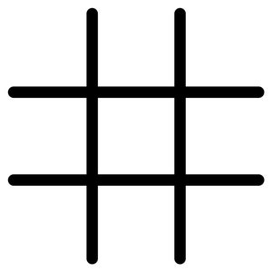 May include: A black and white noughts and crosses game board with three horizontal lines and three vertical lines.
