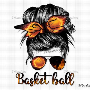 Messy Bun Basketball png, basket-ball sublimation png jpg, basket-ball feu messy bun sublimation png - imprimable, Cricut & Silhouette
